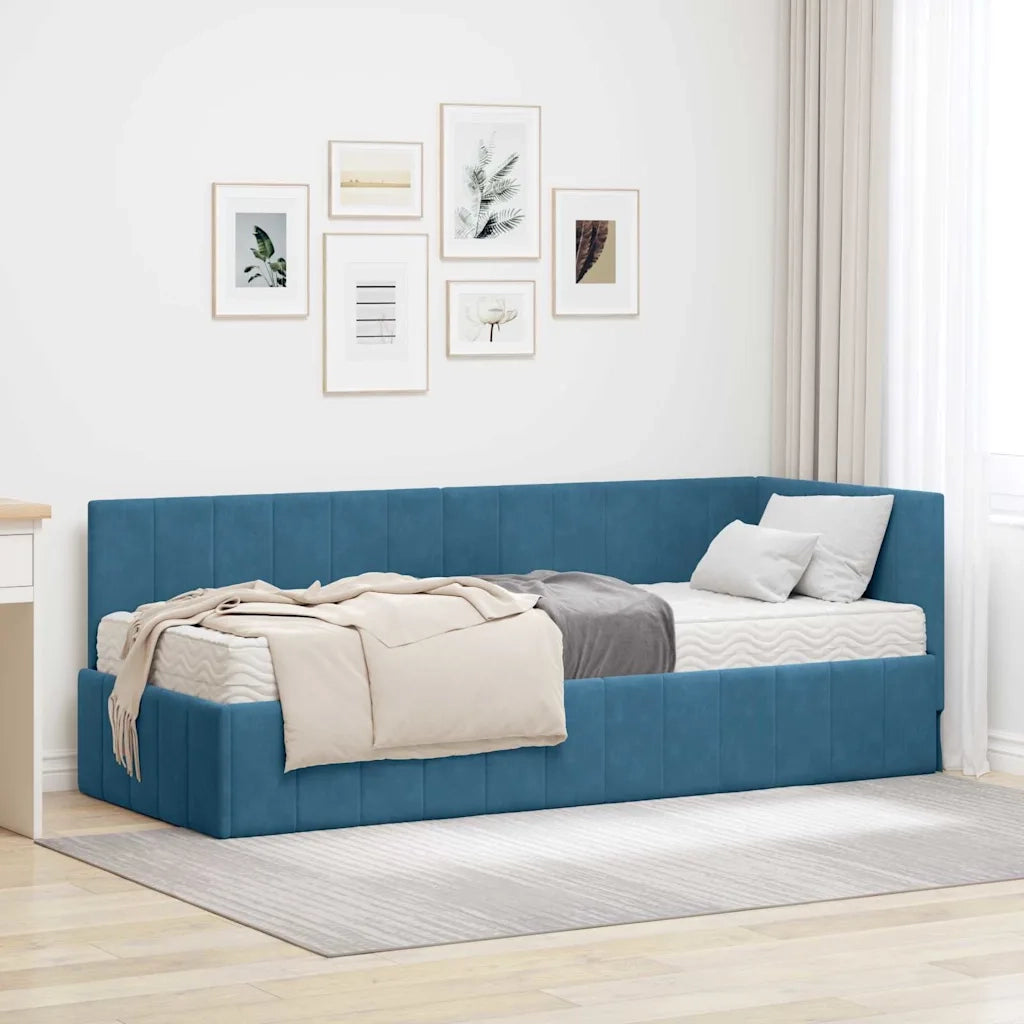 Struttura Letto Angolare con Materasso 2 pcs Blu Velluto