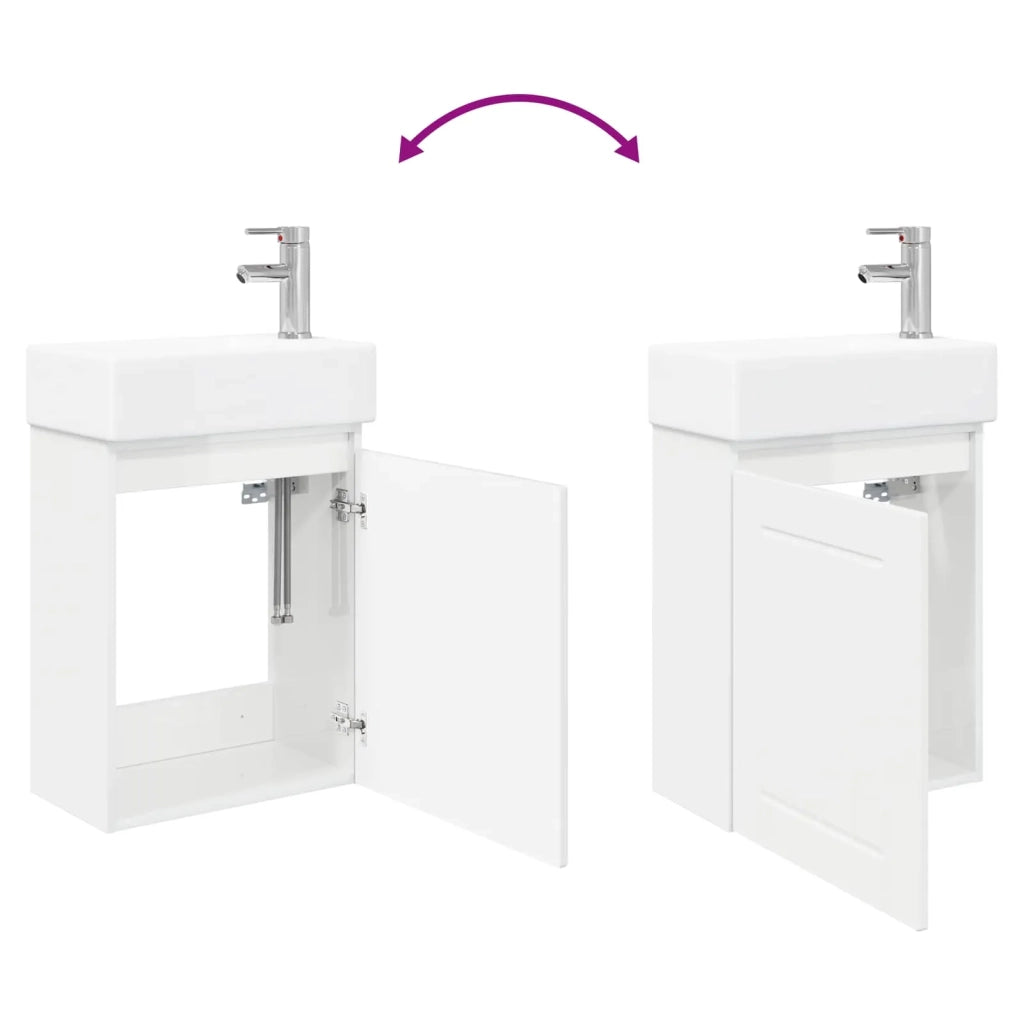 Mobile bagno con rubinetto Bianco Lucido 45,5 x 25,5 x 84 cm 889495