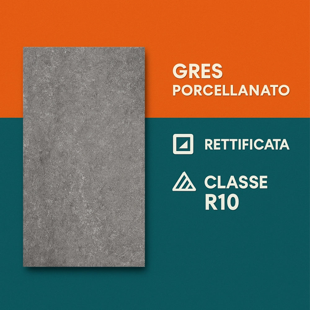 Piastrella gres porcellanato rettificata quarz antracite r10 30x60 cm 0,18m²