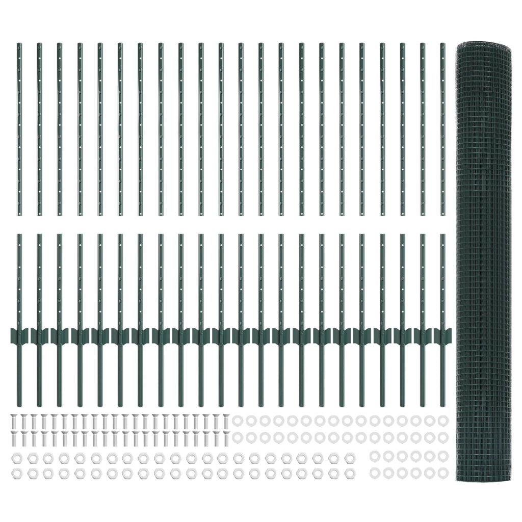 Recinzione in Filo Saldato con 22 Post U Verde 1x50 m Acciaio