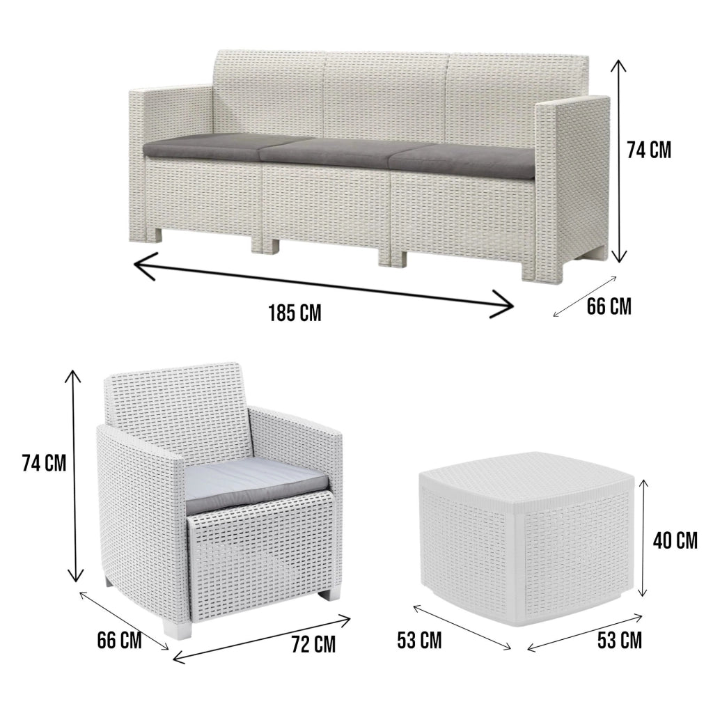 Salottino Outdoor Akayr, set Salotto da Esterno 5 Posti Made in Italy, Bianco