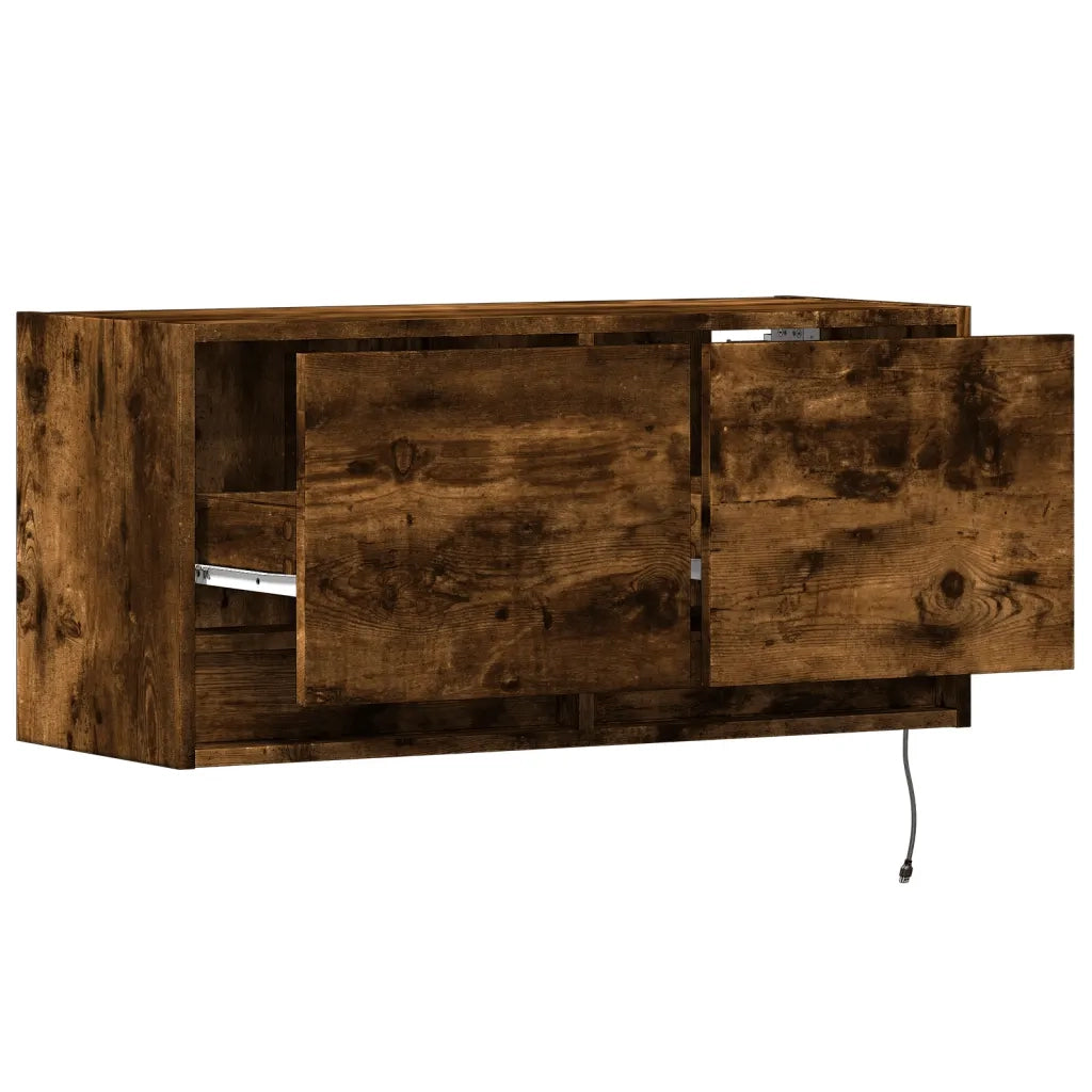 Mobile TV a Parete con Luci LED Rovere Fumo 80x31x35 cm 852359
