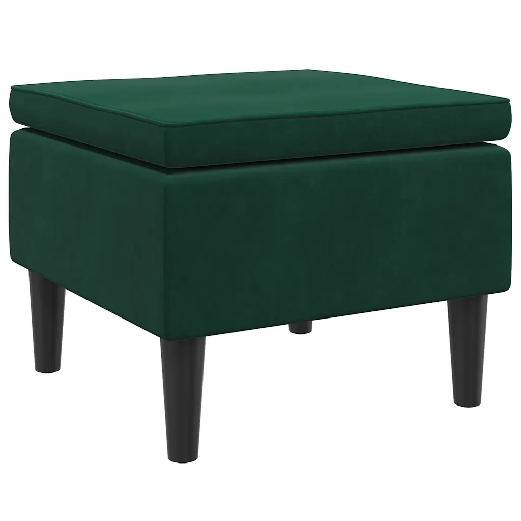 Poggiapiedi con Gambe in Legno Verde Scuro in Velluto