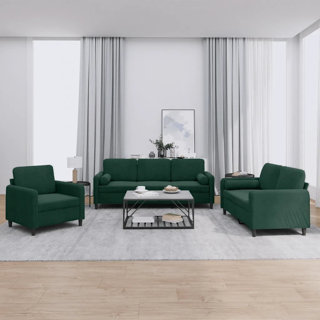 Set di Divani 3 pz con Cuscini Verde Scuro in Vellutocod mxl 128136