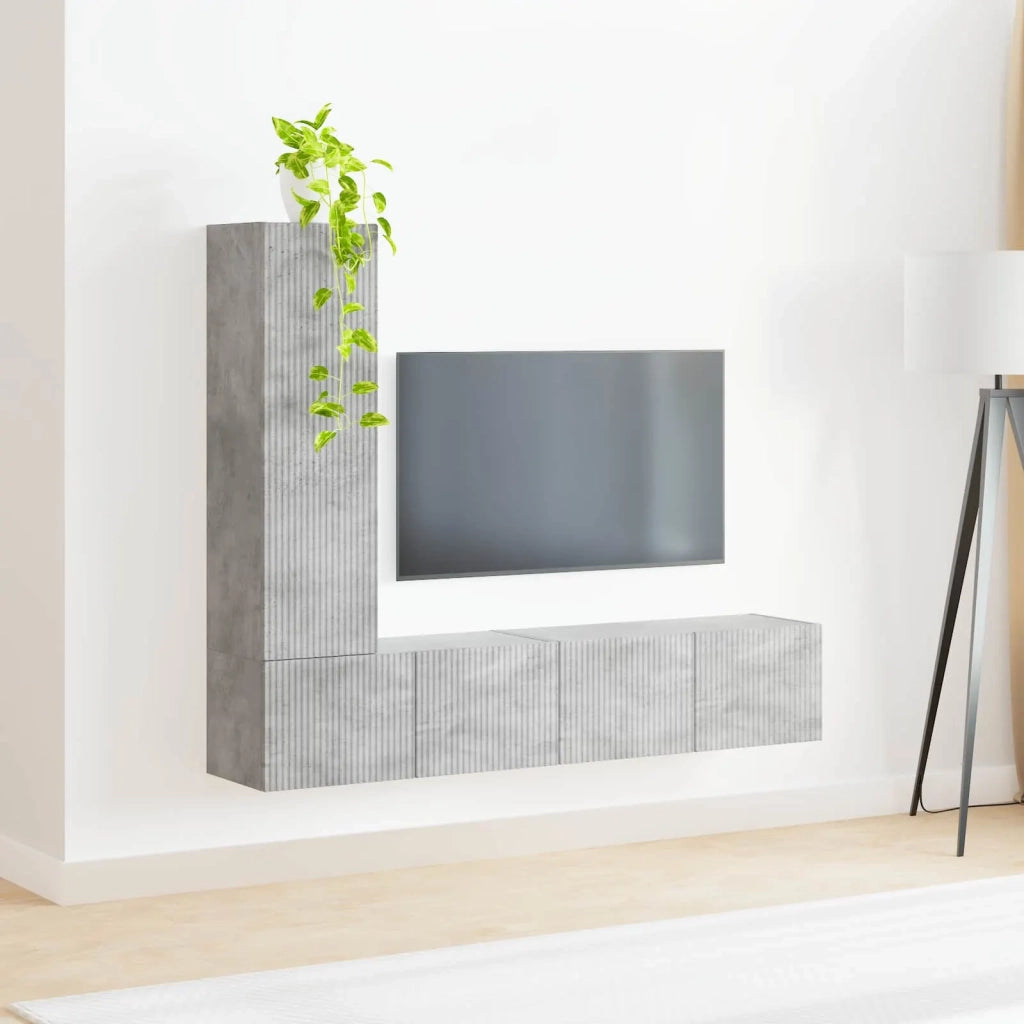 Set mobile TV 3 pz-Credenza per TV Grigio cemento Legno multistrato 130455