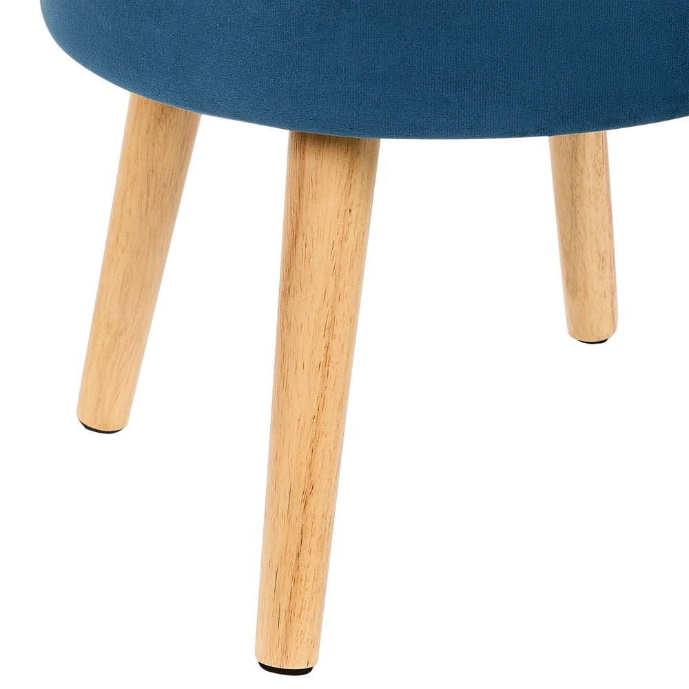 Pouf in velluto imbottito blu con vassoio contenitore stile glamour elegante soggiorno camera da letto