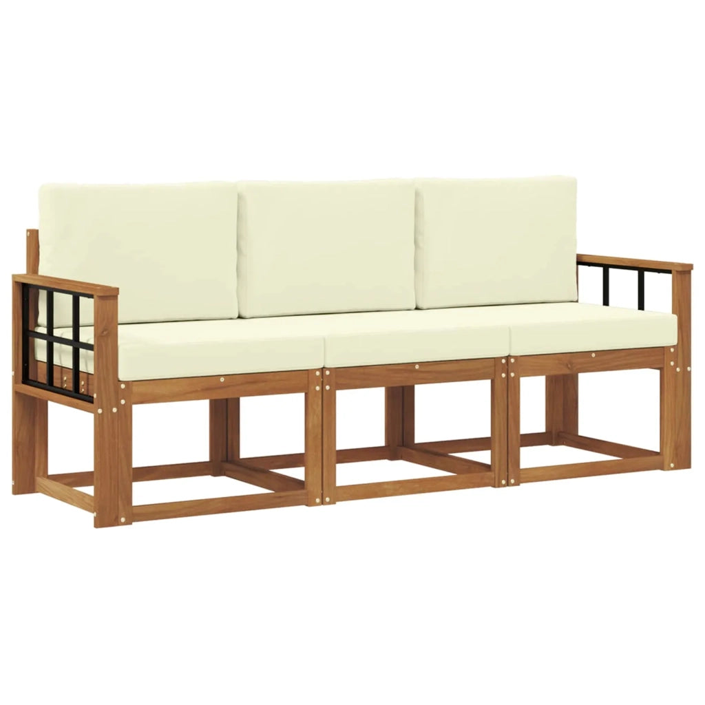 Set di divani da esterno con cuscino 3 pcs Naturale e Crema