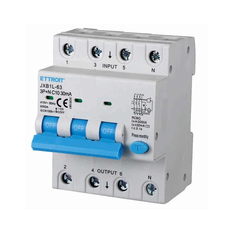 Interruttore Magnetotermico Differenziale 3P+N 10A 6KA 30mA 380V Occupa 4 Moduli DIN