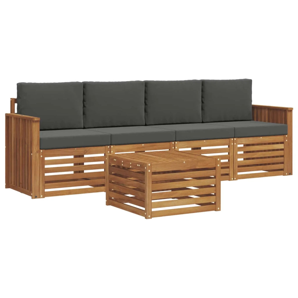 Set divani 5 pcs Naturale e Antracite Legno di Acacia Massello 3374327