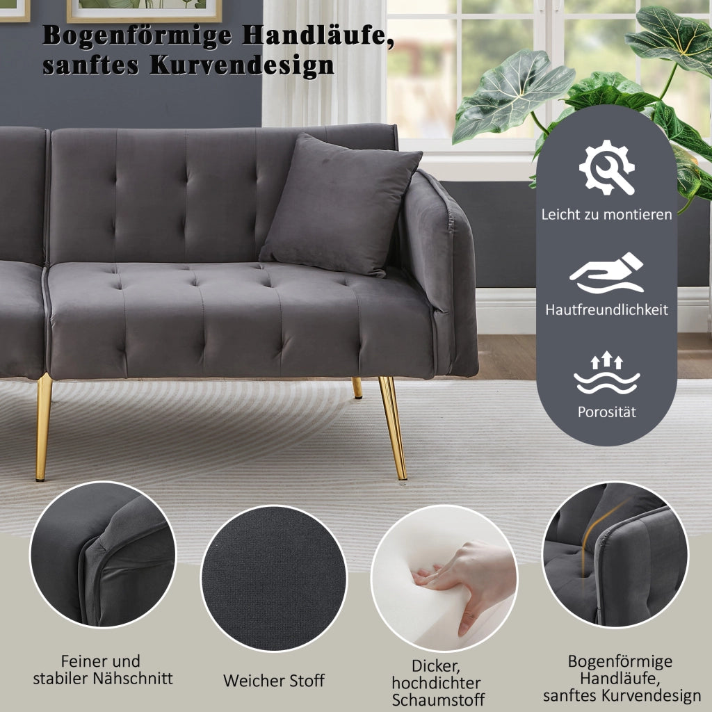 SOFÀ LETTO 2 POSTI 215x81,5 cm Velluto Grigio Antico