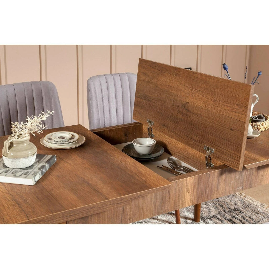 Tavolo allungabile Dorotea, Consolle con allunghe, Tavolo da pranzo multiuso, Ripiano estensibile da cucina, 130x80h77 cm, Noce