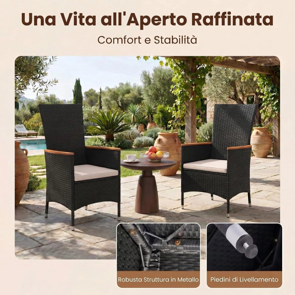 Sedie da Giardino in Ratten PE, Sedie da Esterno con Cuscino Moebido, Braccioli Curvi e Schienale Alto, Portata 180 kg, Poltrone da Esterno per Terrazza e Bordo Piscina, 58 X 62 X 107 CM (4)