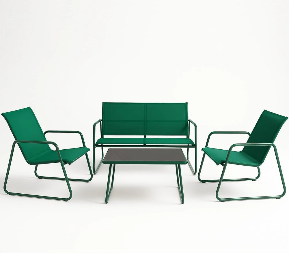 Set Salotto da Giardino con 2 Sedie Divano e Tavolino per Patio Esterno Verde