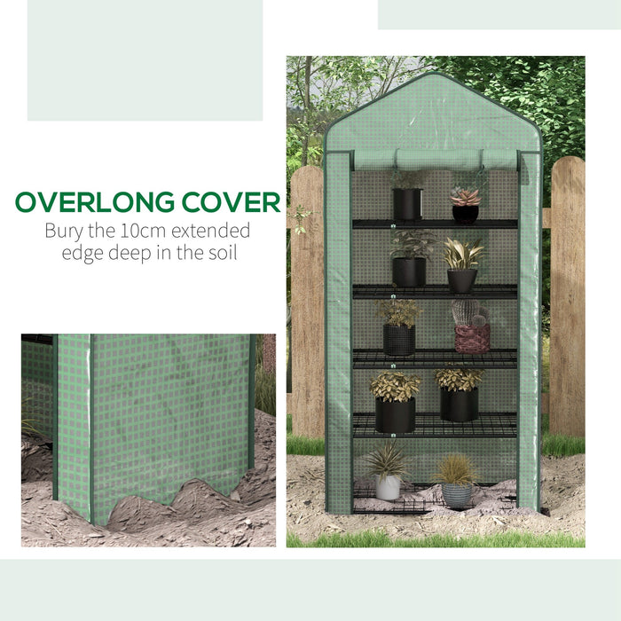 Serra a Casetta a 5 Livelli con Ingresso Avvolgibile 90x49x193 cm in Acciaio e Polietilene Verde