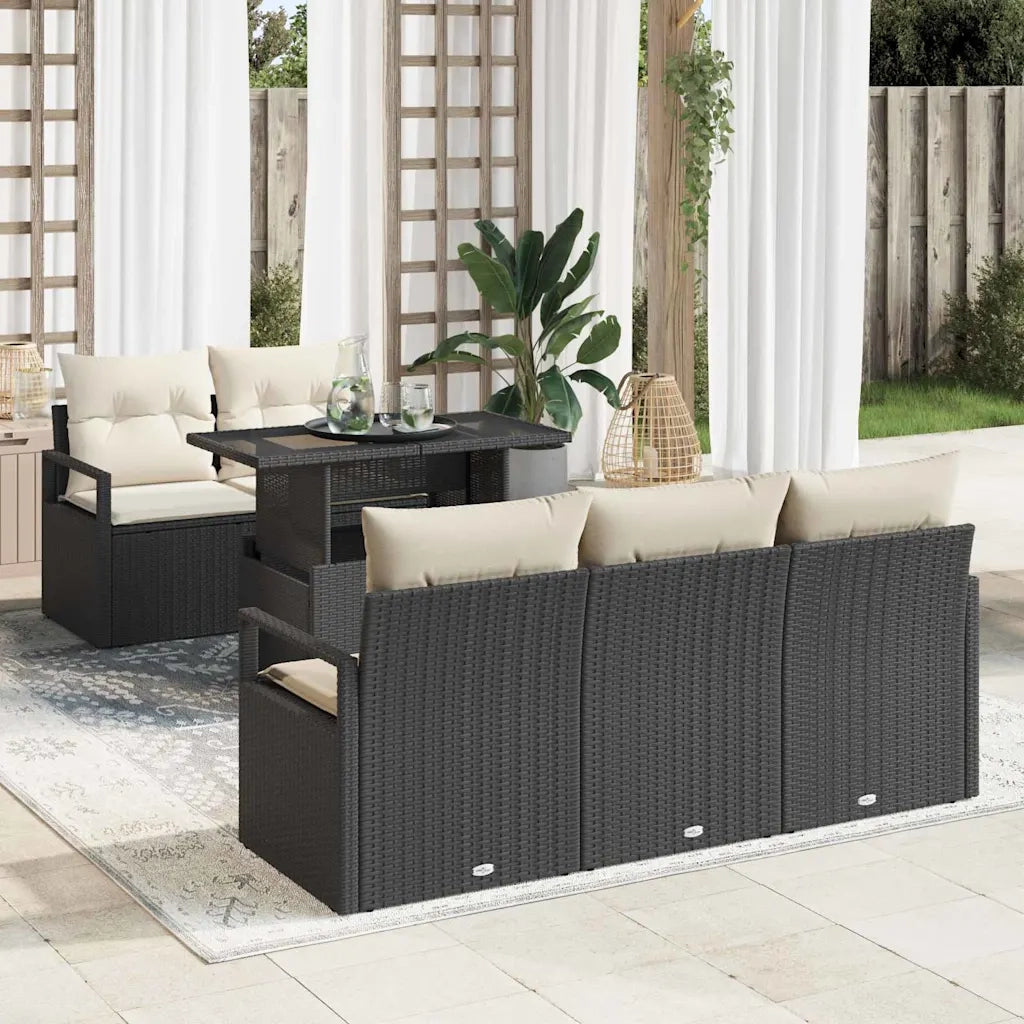 Set Divano da Giardino con archiviazione 6 pcs Nero polyrattan 3348733