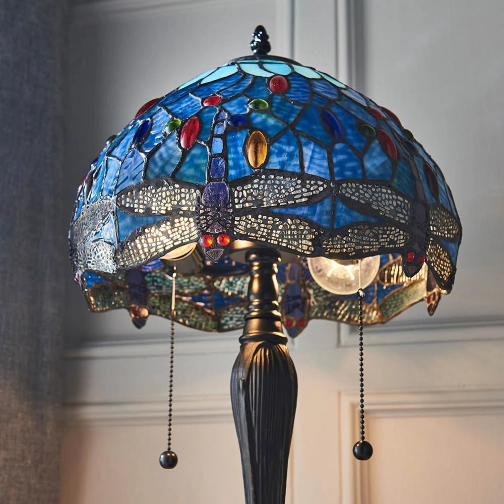 Lampada da tavolo Tiffany Dragonfly Blue vetro 2xE27