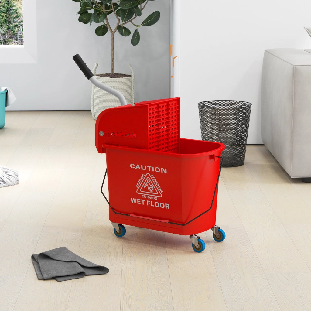 Secchio per Fregona 20L con Ruote e Scolapiatti ¨C Zephmum ¨C Rosso 60x27x70,5 cm