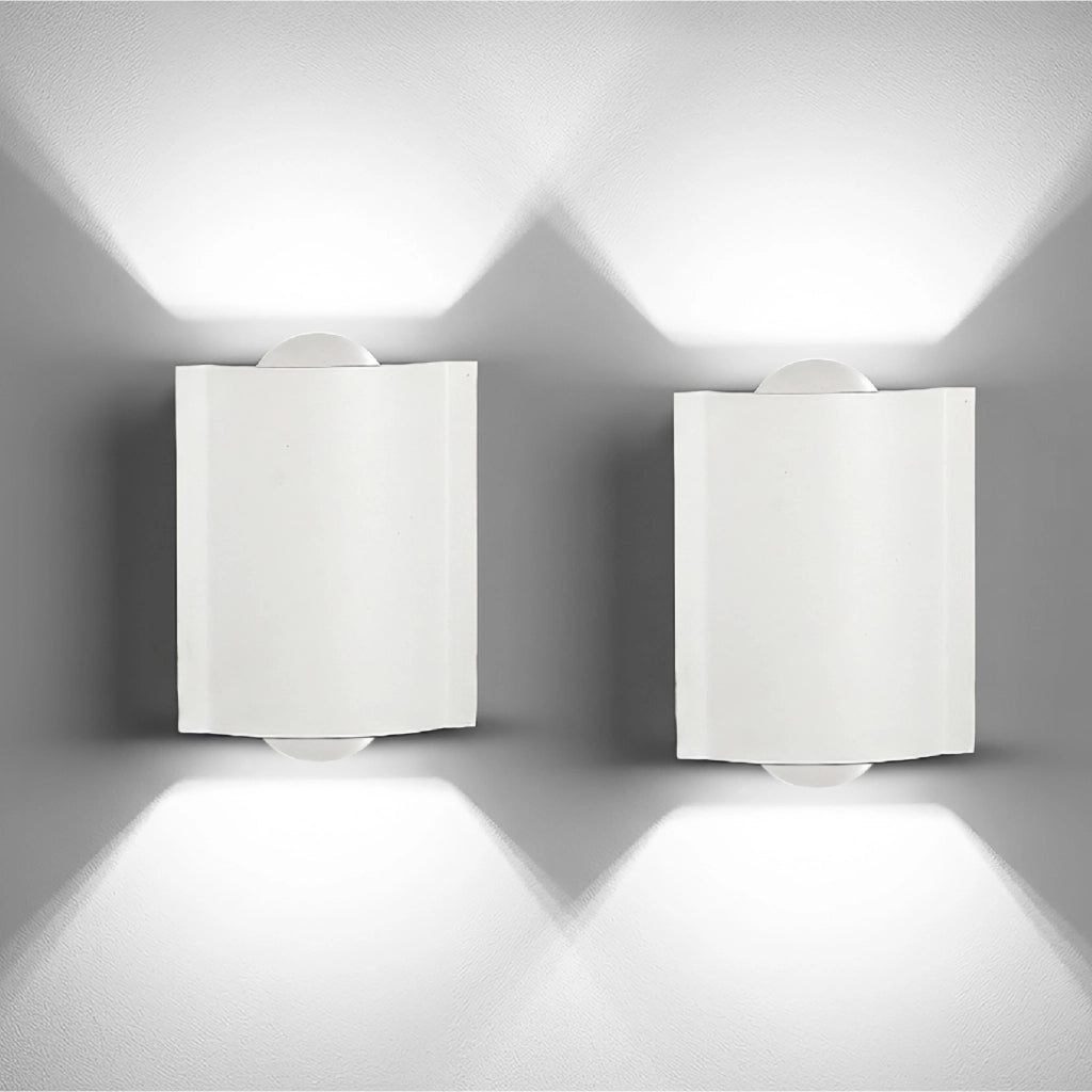 Set 2 Applique LED da Parete 2 LED Design Curvo Compatto IP65 Interno/Esterno Luce Naturale o Fredda Nero o Bianco Luce Fredda - Bianco
