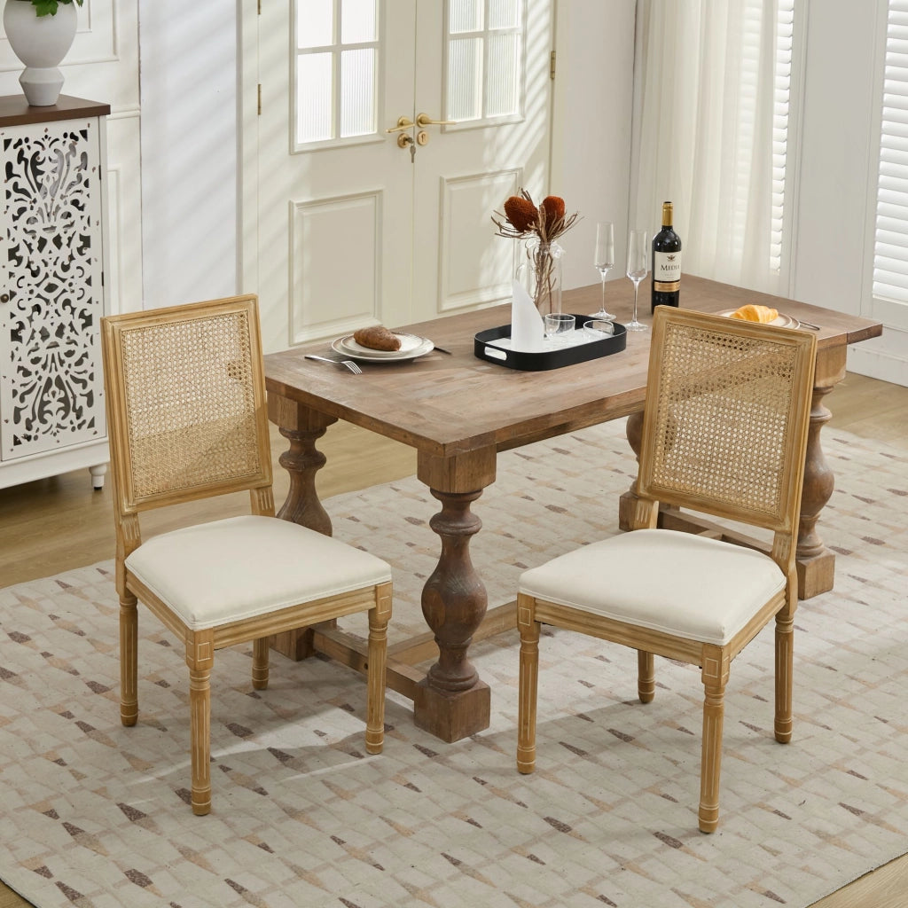 SEDIE Set da 2 pezzi con schienale in rattan intrecciato 98x31x48 cm Beige