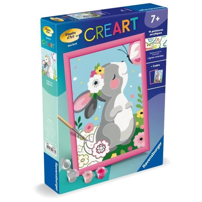 CreArt Kids 18x24cm Coniglio e farfalla, Kit di pittura con i numeri, Numero d'arte, Età 7+, 25836, Ravensburger