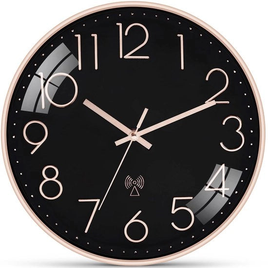 Cronografo radiocomandato senza tic, silenzioso, 30 cm, cronografo radiocomandato moderno per camera da letto, cucina, scuola, ufficio, bagno (nero)