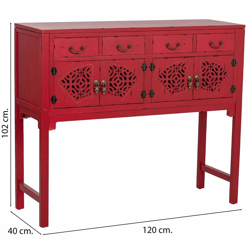 Tavolino da ingresso in legno rosso 120x40x102h cm