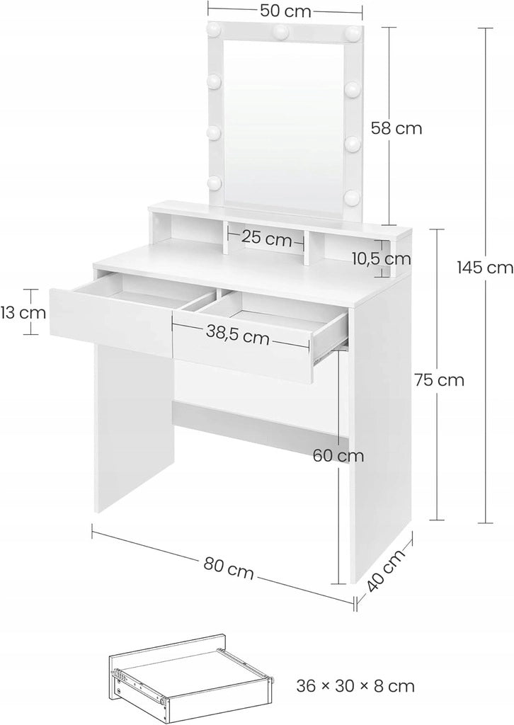 Toilette da trucco per vizagista cosmetica con specchio led moderna loft 40x80x145 cm