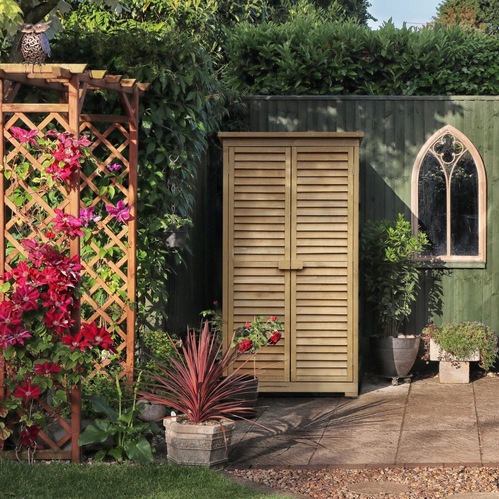 EasyComfort Casetta in Legno da Giardino con Tetto Impermeabile, Armadio da Esterno Porta Attrezzi da Giardino con 3 Mensole, 87x46.5x160cm