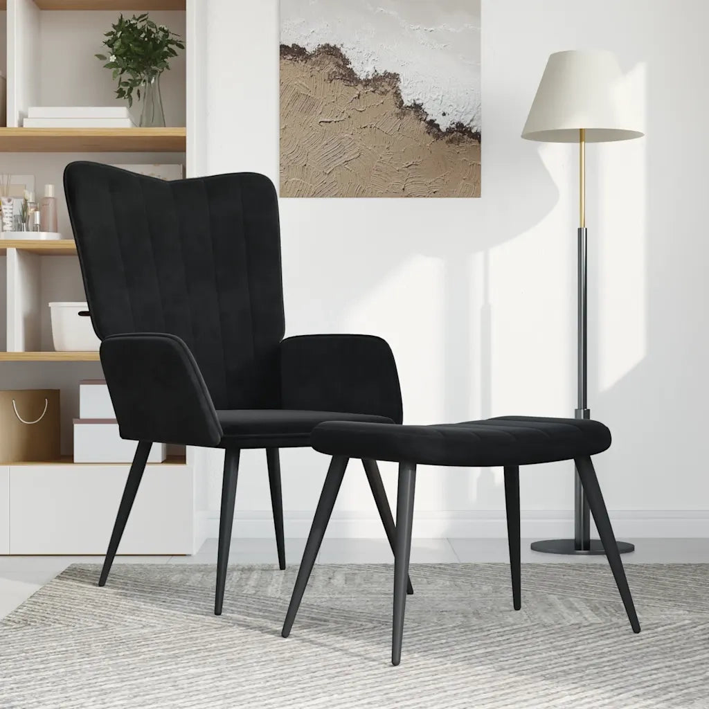 Poltrona Relax | Sedia Relax con Sgabello Nero in Velluto