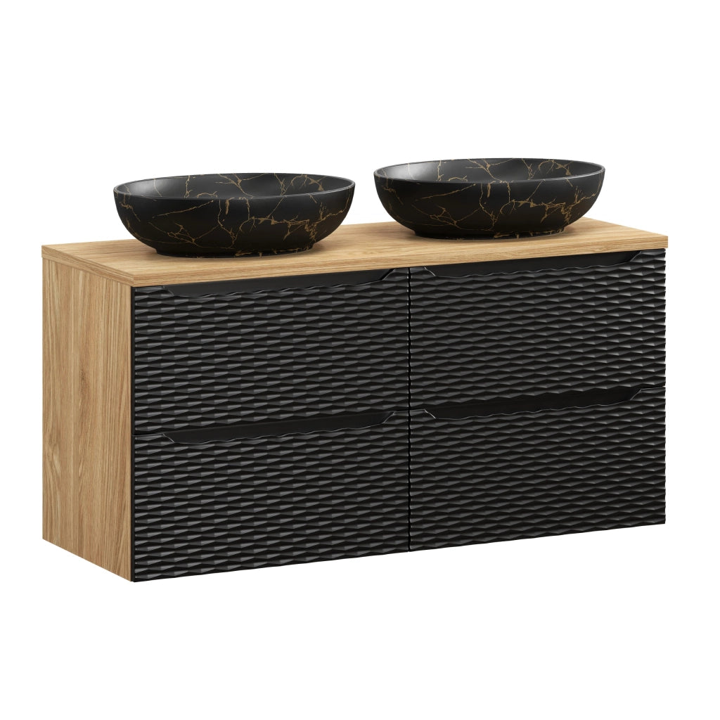 Set mobili bagno 120 cm con piano e 2 lavabi da appoggio Mona Ocean Black 120 x 1401 x 46 cm