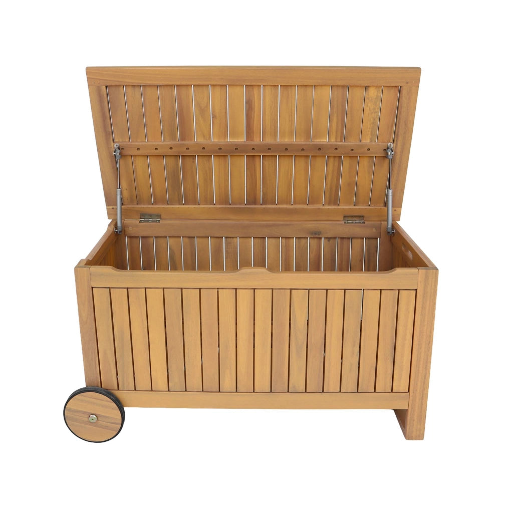 Cassapanca da giardino in legno di acacia con ruote, 119l, teck