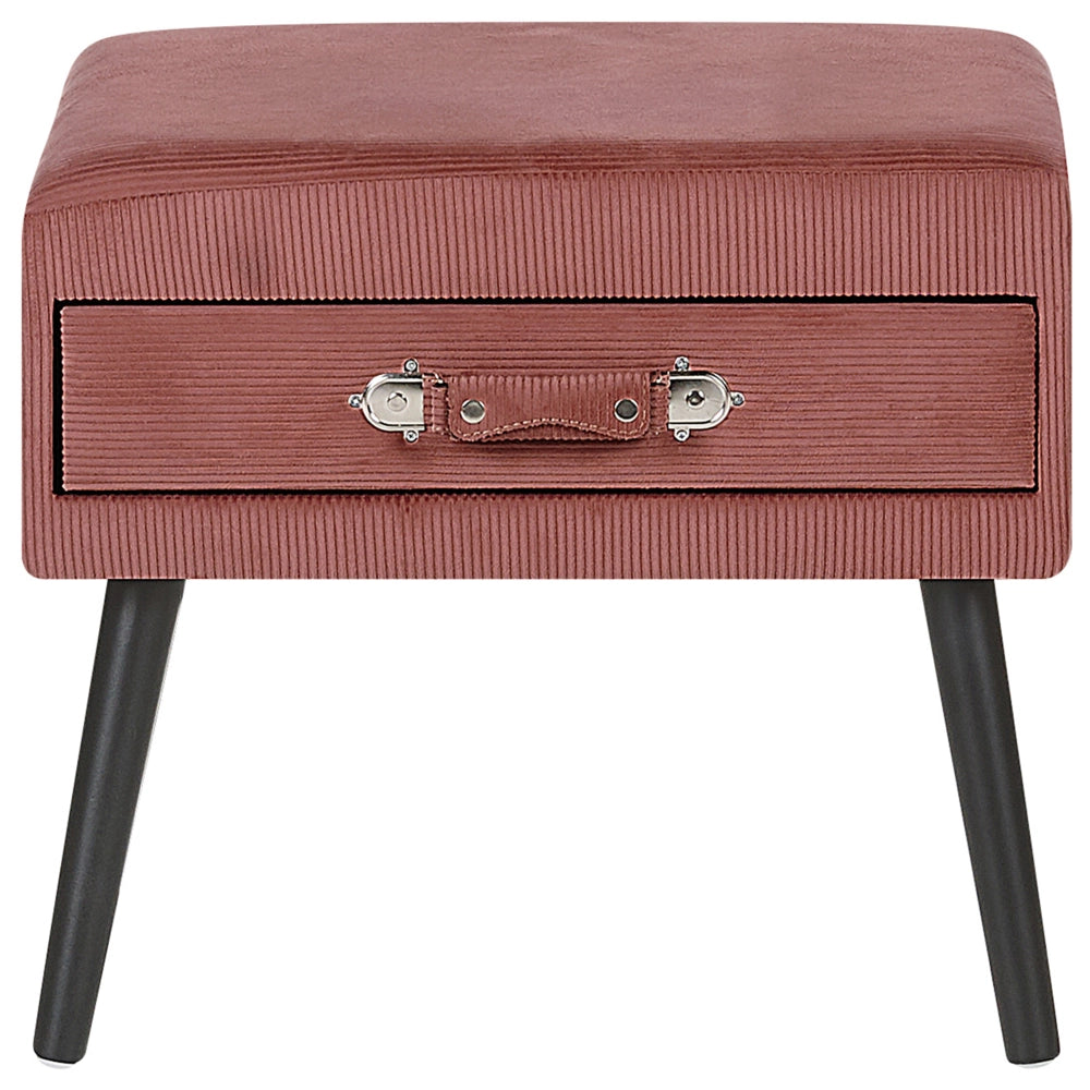 Tavolino con contenitore rosa gambe nere in velluto a coste 46 x 50 x 35 cm Valigia