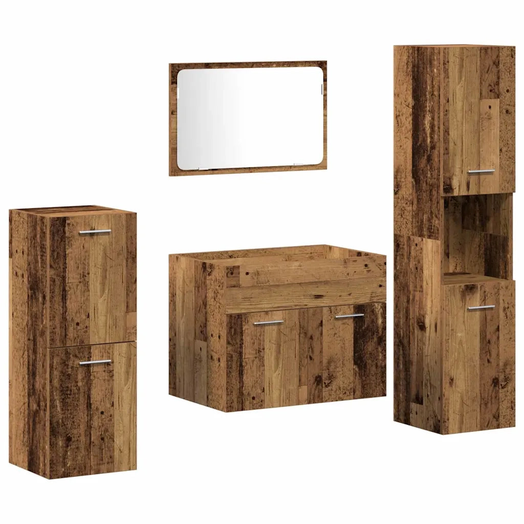 Set di mobili per il bagno con porta 4 pcs Legno vecchio 3332556