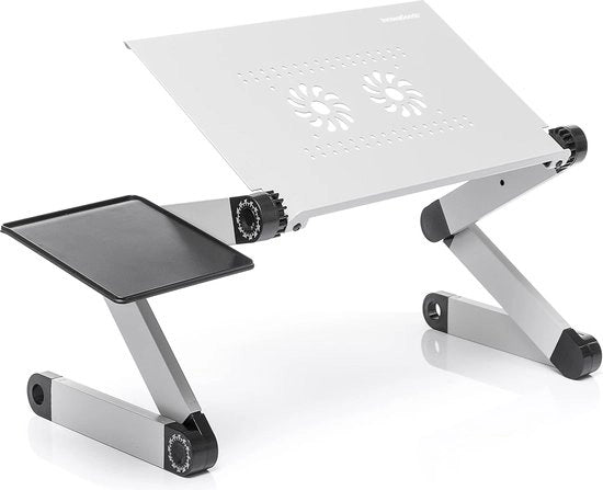 Tavolo da Portatile Multifunzione con Sistema di Ventilazione - Raffreddamento - Pieghevole e Adattabile per Portatile, Cucina, Supporto per Stereo - Grigio Nero