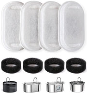 8 pezzi di filtro per acqua per gatti, 4 filtri a carbone attivi e 4 filtri a spugna schiumante. Filtro di ricambio per la fonte di acqua per animali da 3,2 l/2 l con filtrazione a tre stadi.