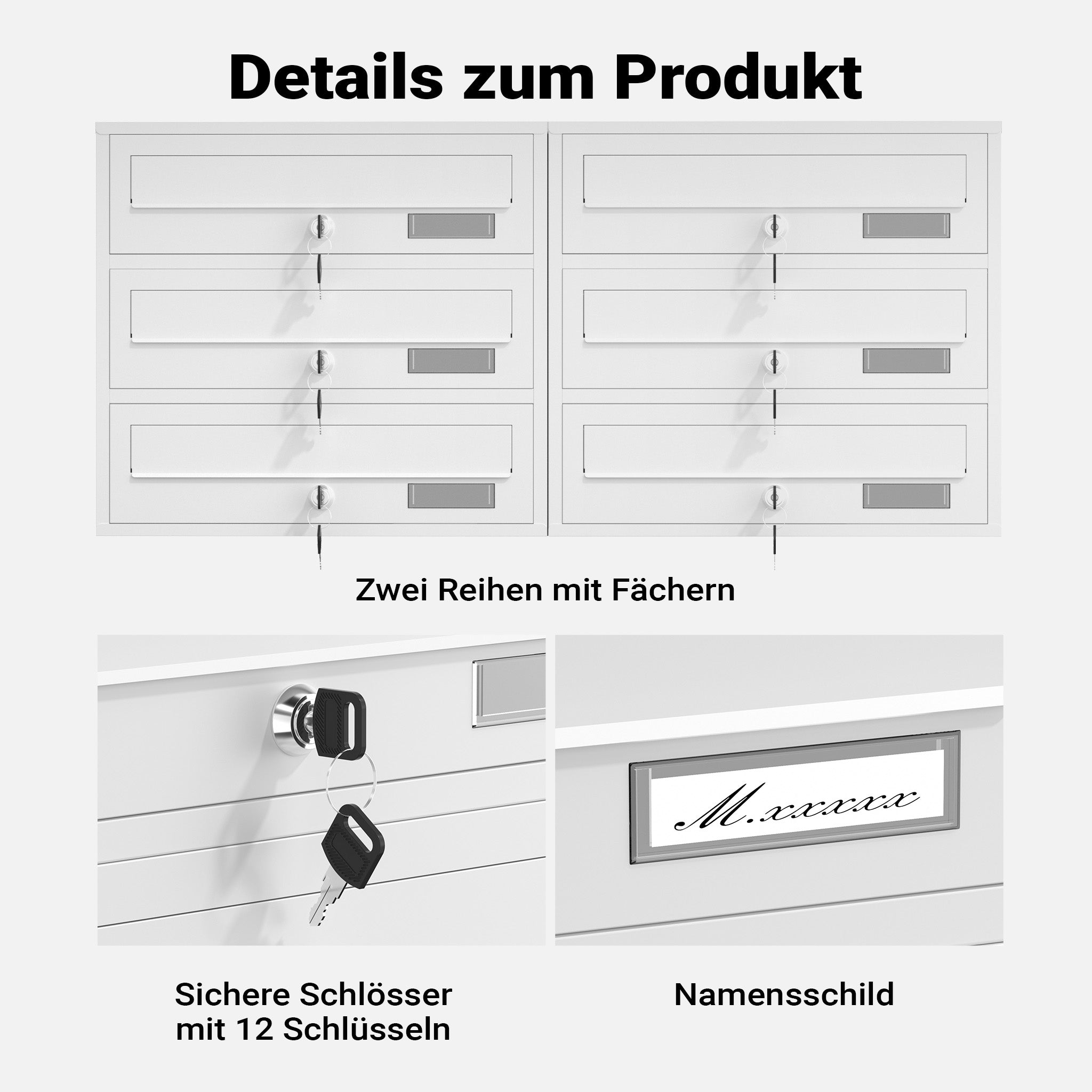 Cassetta postale condominiale autoportante 6 posti, bianco, 2 moduli 945 x 270 x 1200 mm