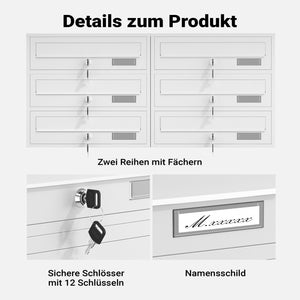 Cassetta postale condominiale autoportante 6 posti, bianco, 2 moduli 945 x 270 x 1200 mm