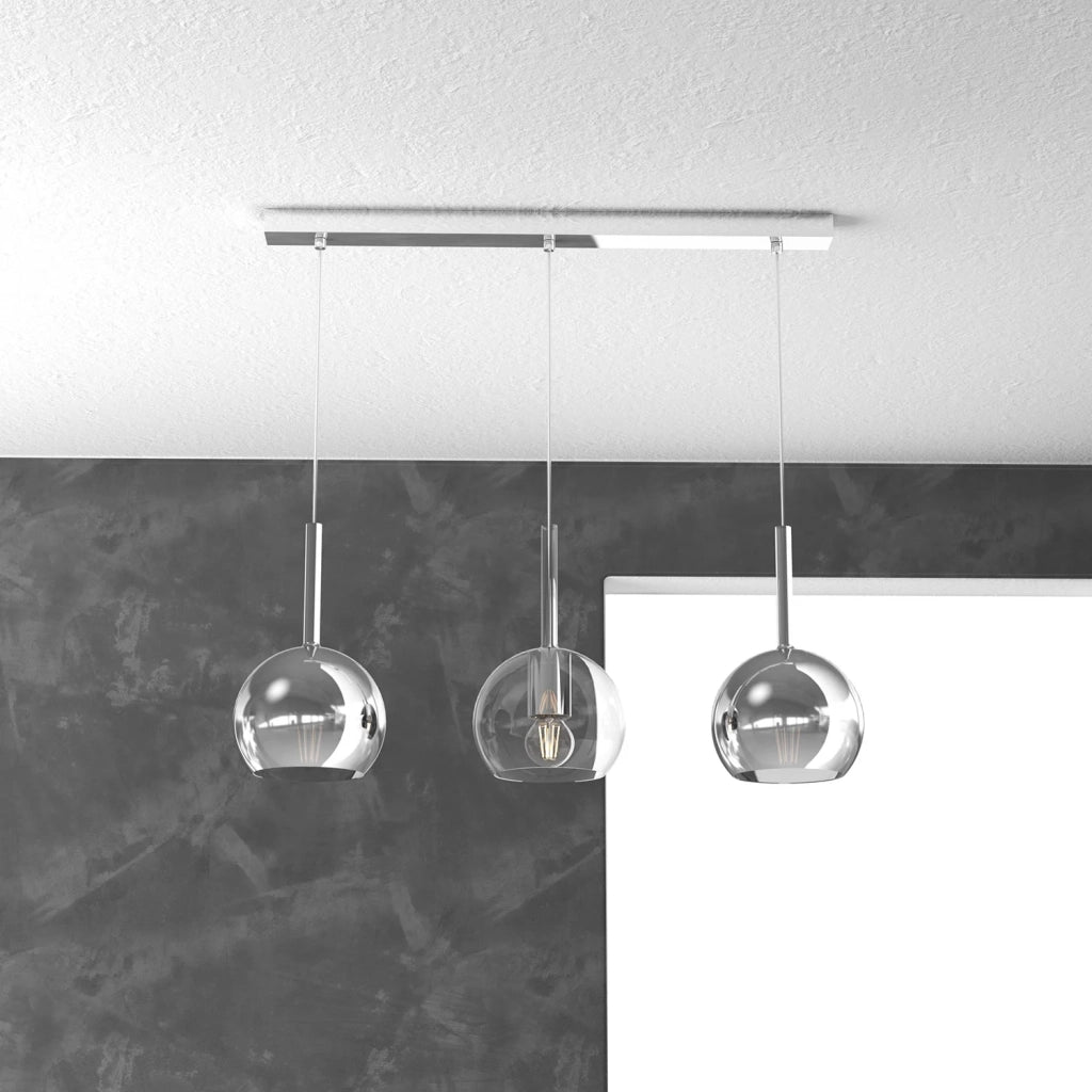 Lampadario Rettangolare Future Metallo Cromo Vetro Trasp-Cromo 3 Luci E27