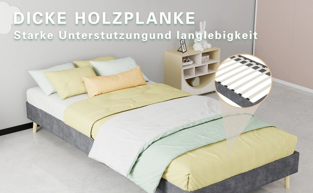 DESMIU Lit simple 90 × 200 cm senza testiera, senza materasso, in tessuto e metallo, grigio