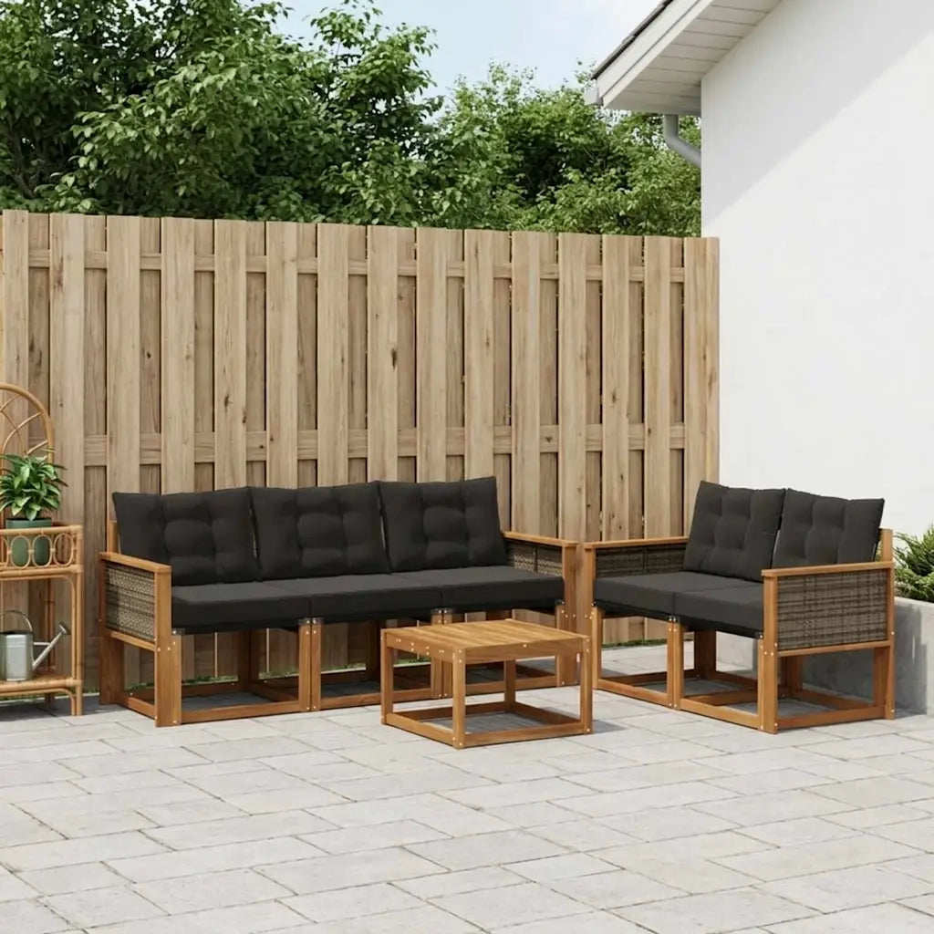 Set di divani da esterno con cuscino 6 pcs Naturale e Nero