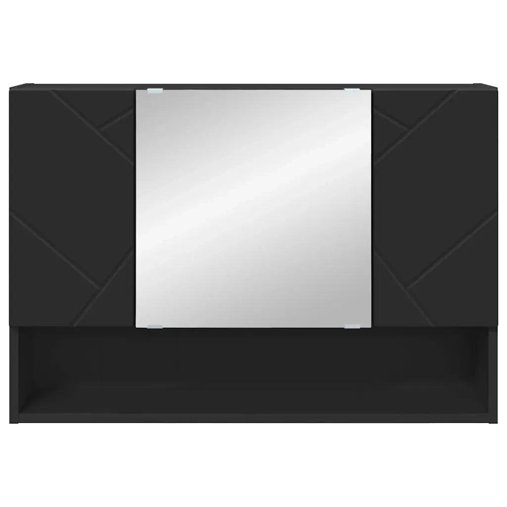 Mobiletto per specchio-Mensola con Specchio Nero 80 x 17 x 55 cm Legno multistrato