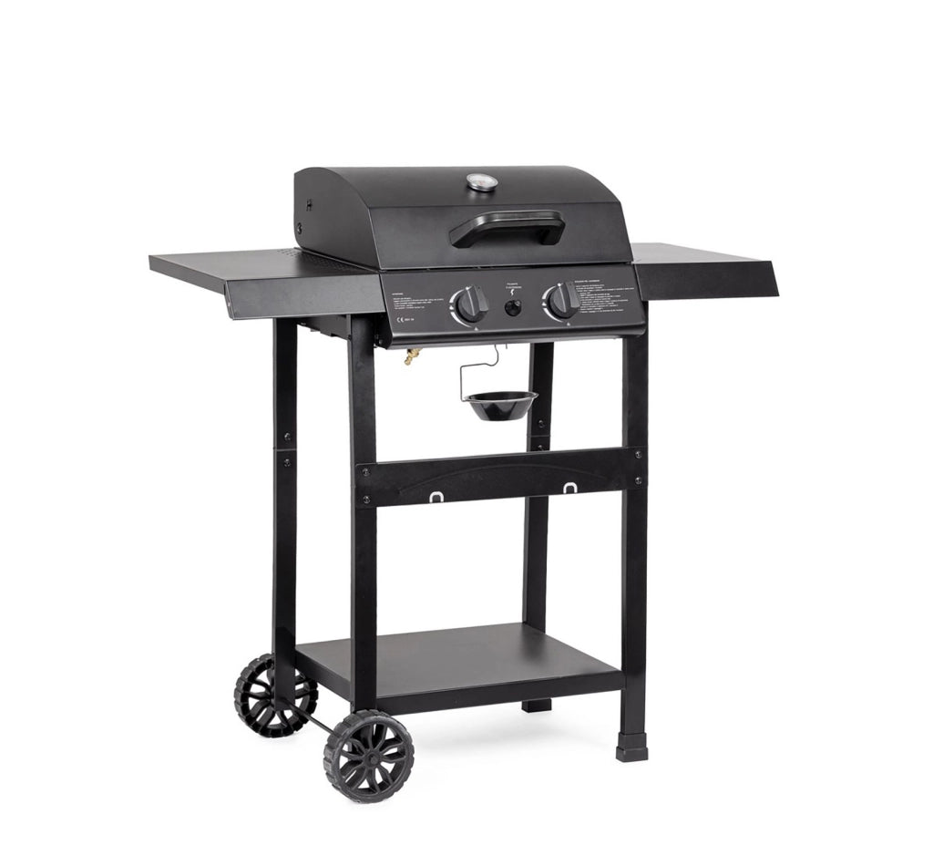 Barbecue a Gas 2 Bruciatori 97,5x49x99h cm Accensione Piezoelettrica in Acciaio Louis Nero