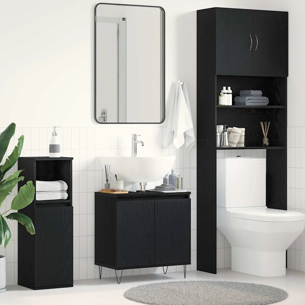 Mobile Lavabo | Armadio per Lavabo da Bagno Rovere Nero 58 x 33 x 60 cm