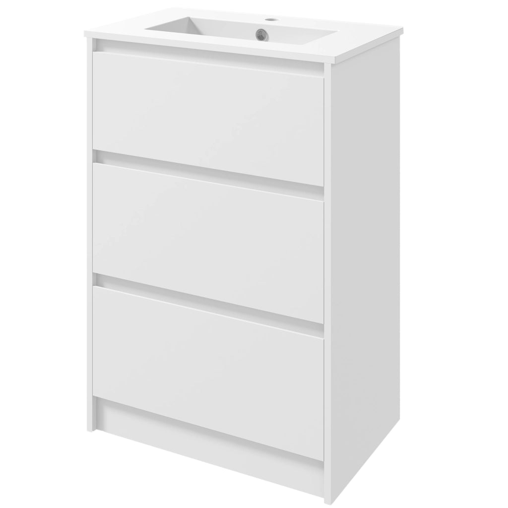 Mobile da Bagno con 2 Cassetti e Lavabo in Ceramica ¨C Zephmum ¨C 61x37x88 cm Bianco Lucido