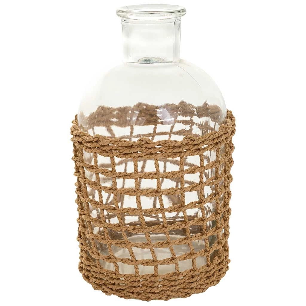 Vaso in vetro e corda in carta marrone d11x19,5h