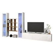 Mobile Soggiorno Atella, Parete Attrezzata 18 Ripiani Made in Italy, 350x30x180h cm Bianco Lucido