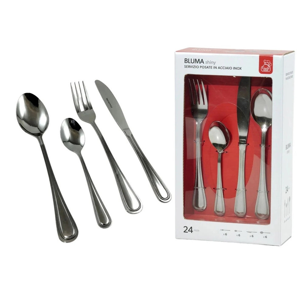 Trade Shop - Set Servizio Di Posate 24pz In Acciaio Inox Cucina Coltelli Forchette Design Moderno Lucido -