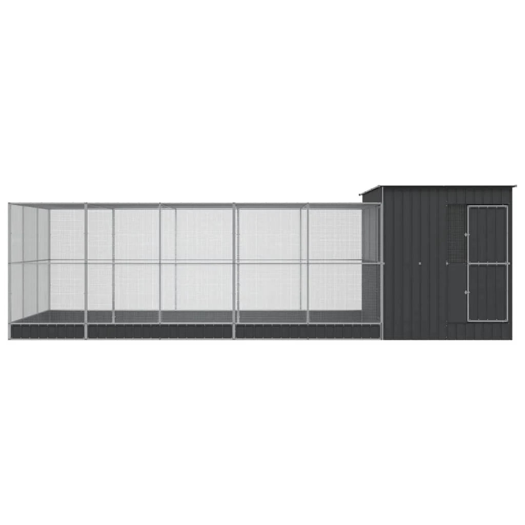 Voliera a gabbia con estensione in argento 704 x 303 x 216 cm acciaio argento 02_0045661