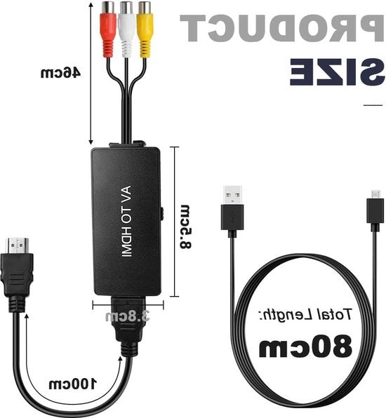 Convertitore RCA a HDMI 1080P AV a HDMI adattatore - adattatore CVBS - PAL/NTSC - cavo di ricarica USB.
