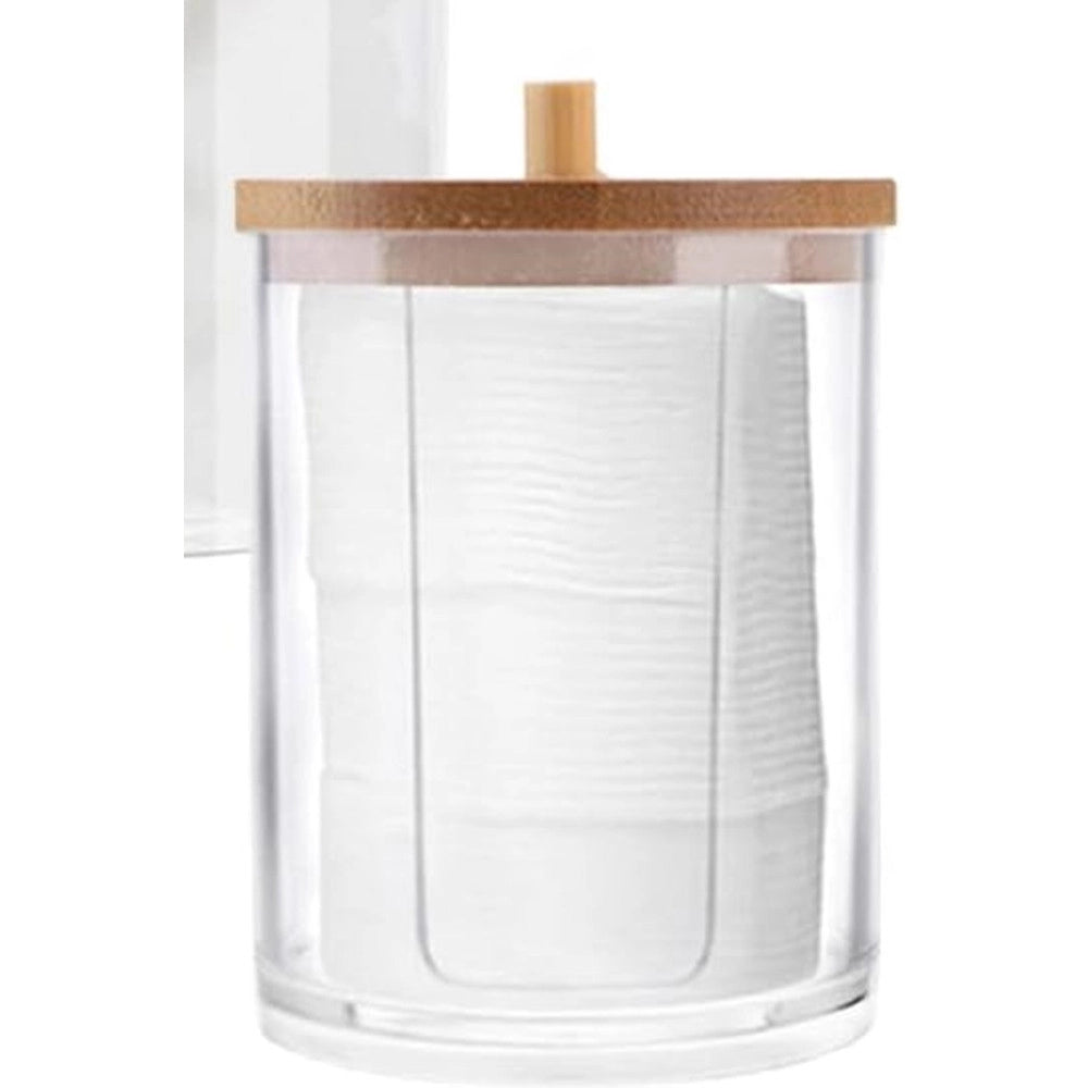 Trade Shop - Contenitore Porta Dischetti Struccanti Trasparente Con Coperchio In Legno 7.1x10.3cm 10822 -